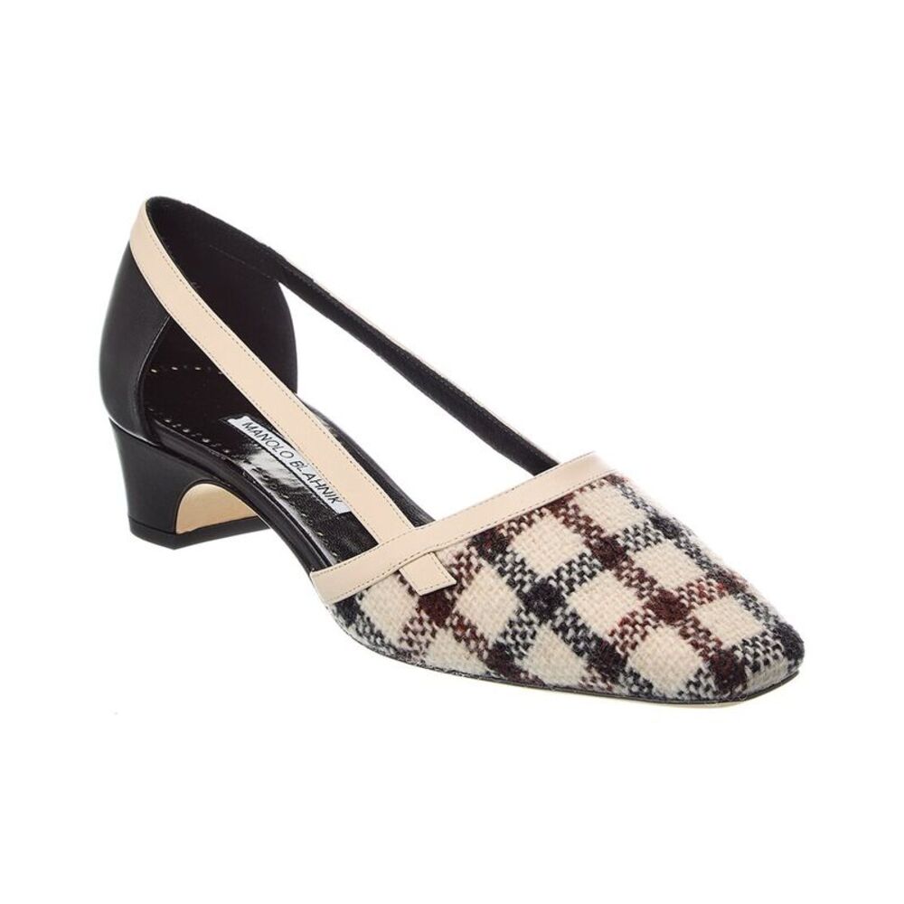 Manolo Blahnik Varro 40 Wool & Leather Pump, White